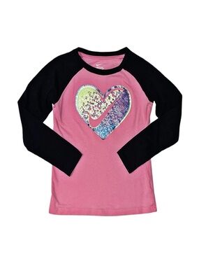 Nike Girl's Pink And Black Graphic Long Sleeve Shirt Size 6